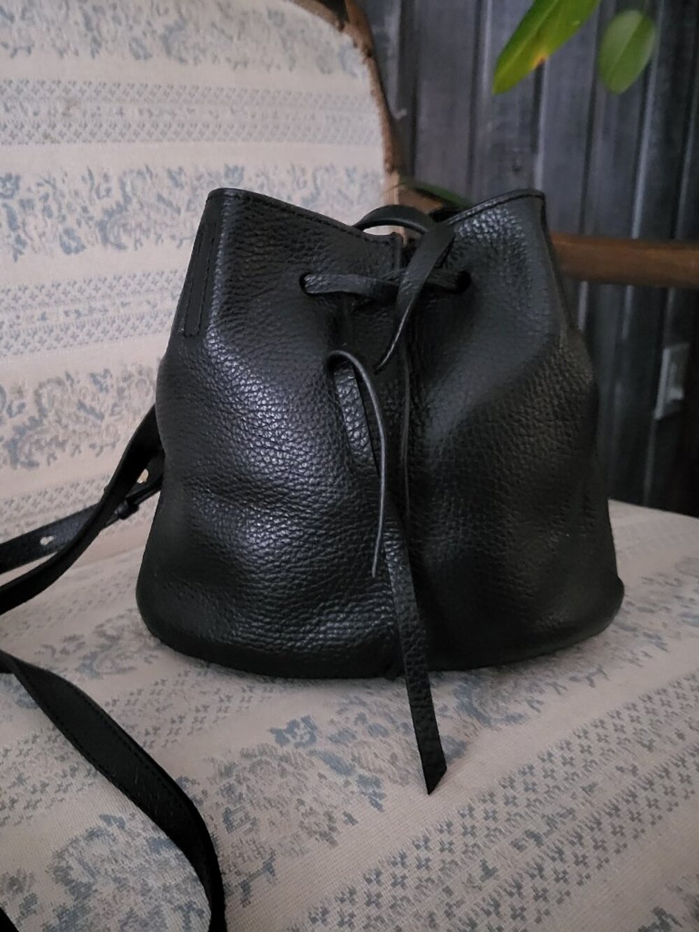 GAP Black Genuine Pebbled Leather Bow Bucket Bag